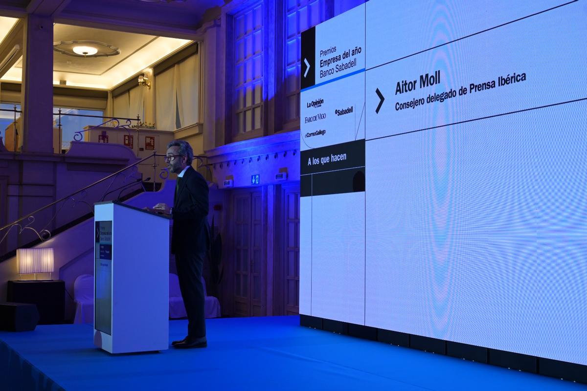 El consejero delegado de Prensa Ibérica, Aitor Moll, durante su intervención en la apertura de la gala.