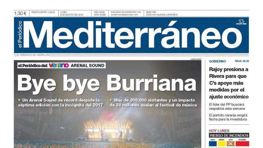 Bye bye Burriana, hoy en la portada de Mediterráneo