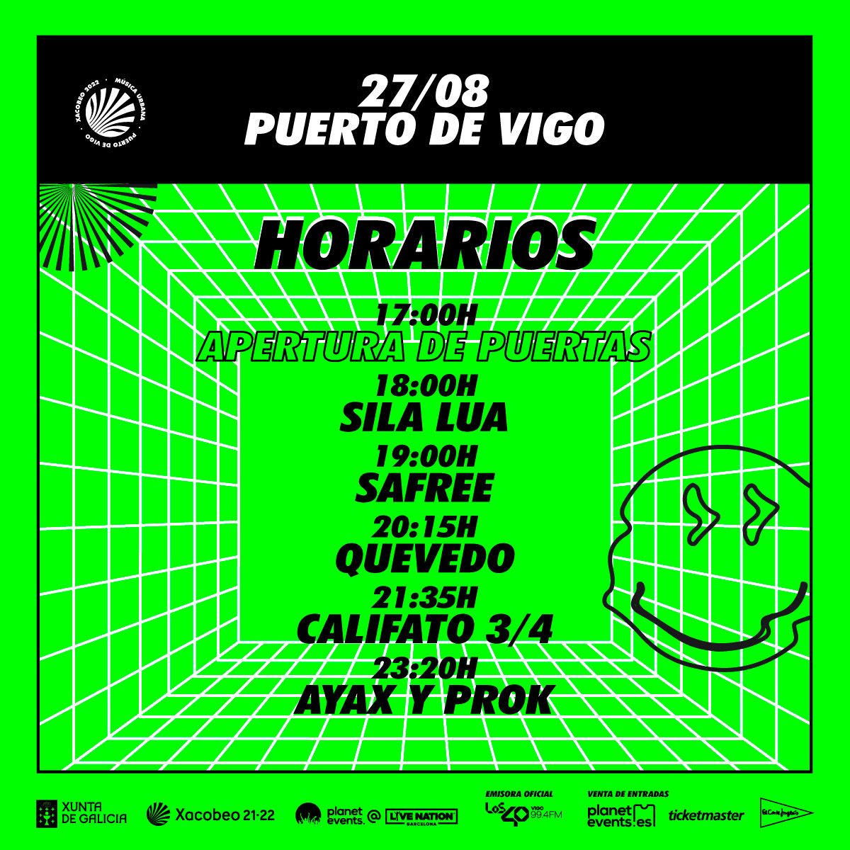 Cartel con los horarios de las actuaciones del Festival Urbano de Vigo.