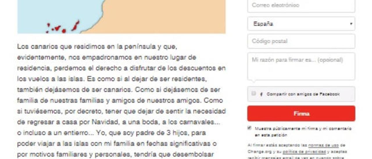 Propuesta en &#039;Change.org&#039; para los canarios en la Península.