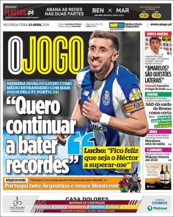 Portada O JOGO lunes 22 de abril de 2019.