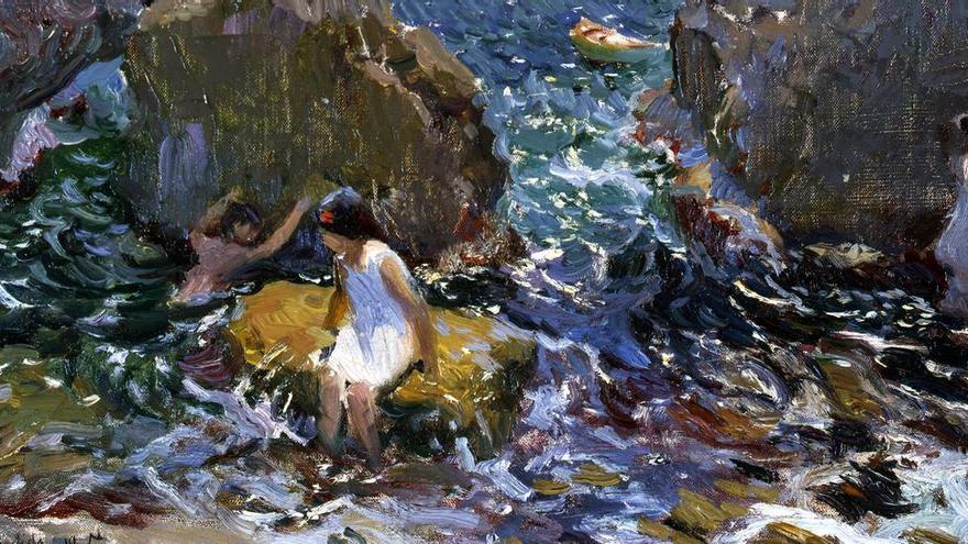 El óleo &#039;Niños bañándose entre las rocas.Jávea&#039; (1905).