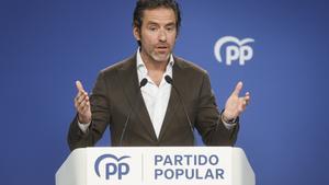 El portavoz del Partido Popular Borja Sémper, durante la rueda de prensa posterior a la reunión del Comité de Dirección del Partido Popular.