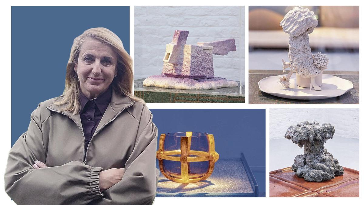 Patricia Urquiola junto a varios de los objetos de su exposición.