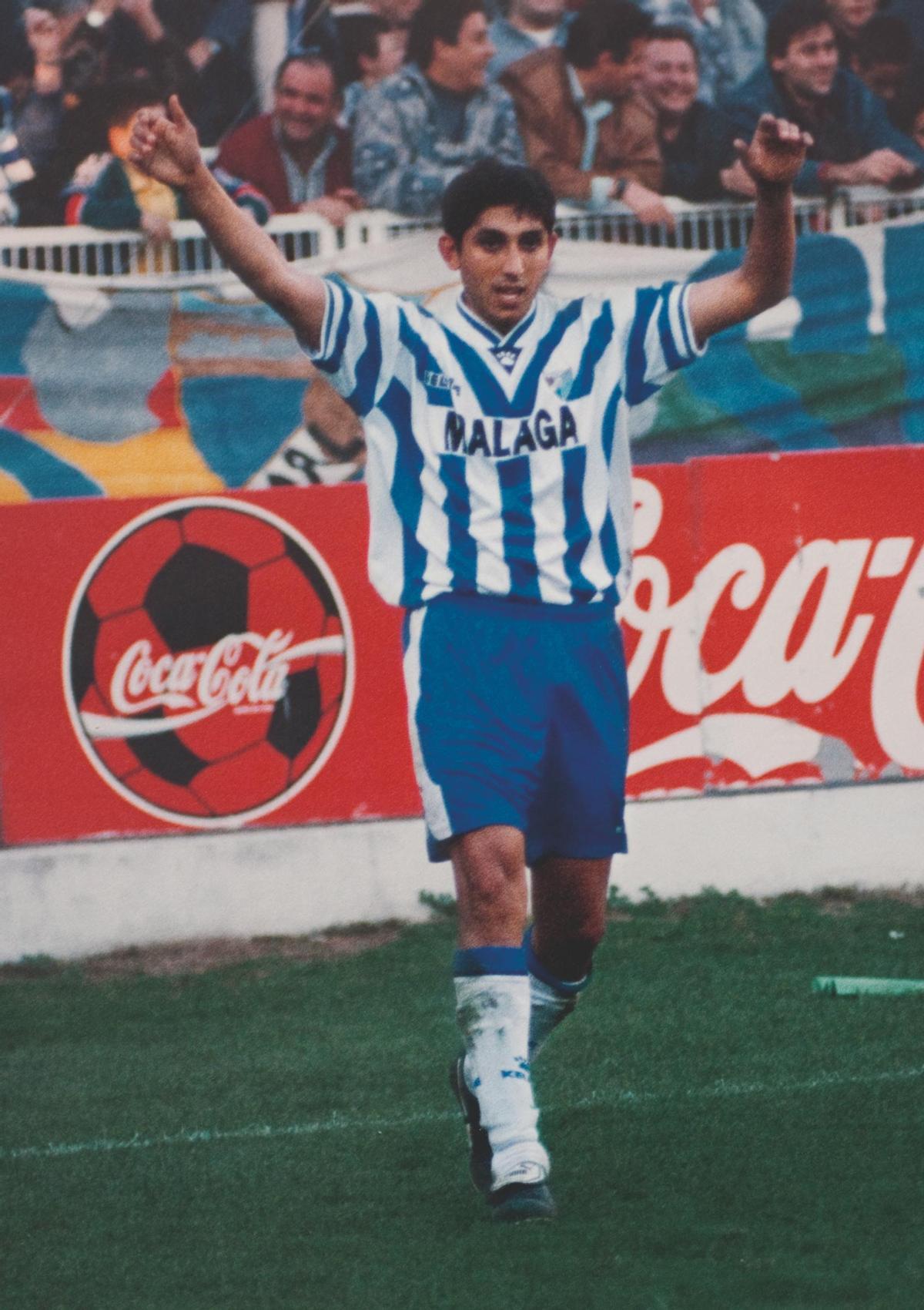 Basti celebra un gol con el Málaga.