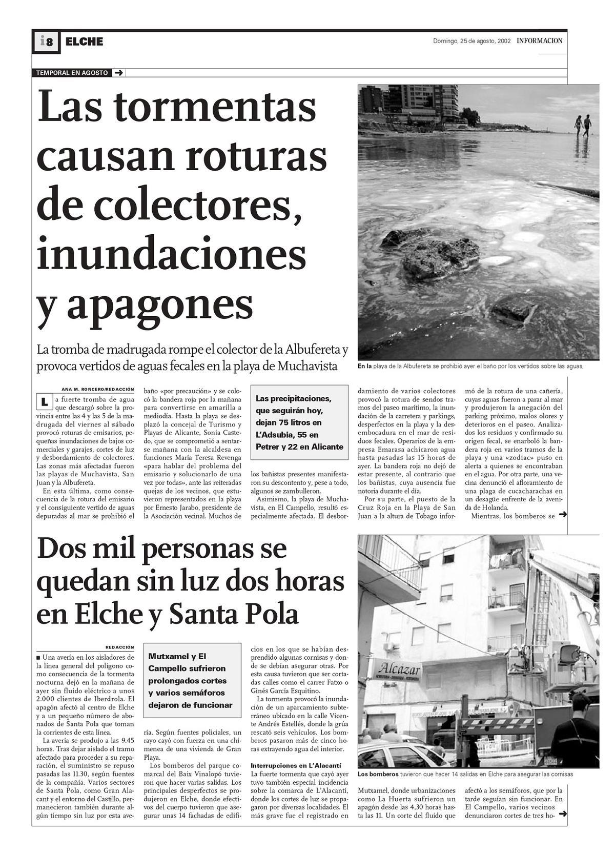 Las tormentas causaron roturas de colectores en la Albufereta en 2002.