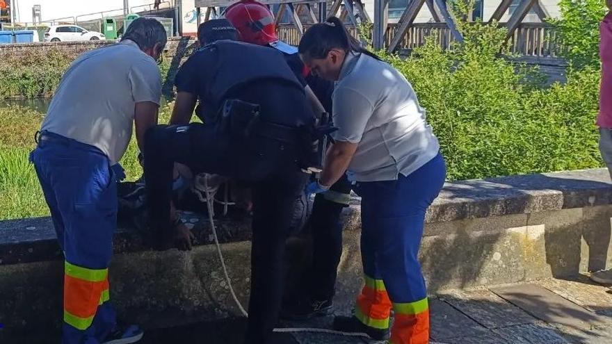 Rescatan a un hombre que se cayó desde una altura de cuatro metros en el malecón de San Lázaro, en Noia