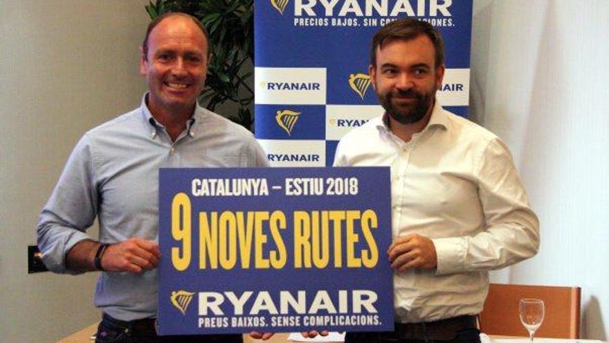 Directius de Ryanair, ahir, durant la presentació de les noves rutes