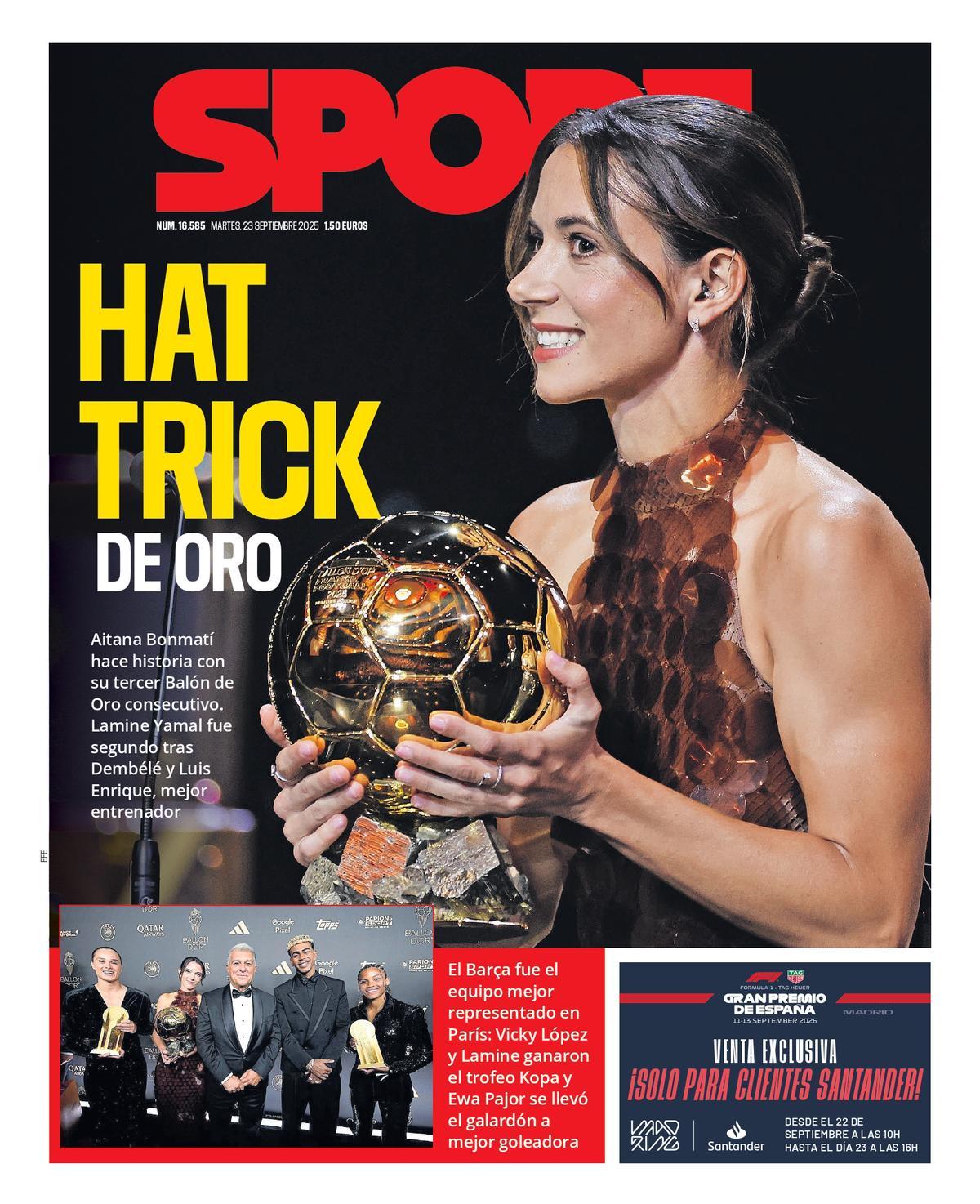 Esta es la portada de SPORT de hoy martes, 23 de septiembre de 2025
