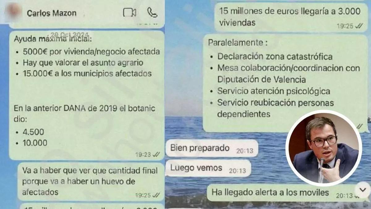 En la imagen, las capturas de la conversación que Cayetano García mantuvo con Carlos Mazón el día de la dana.