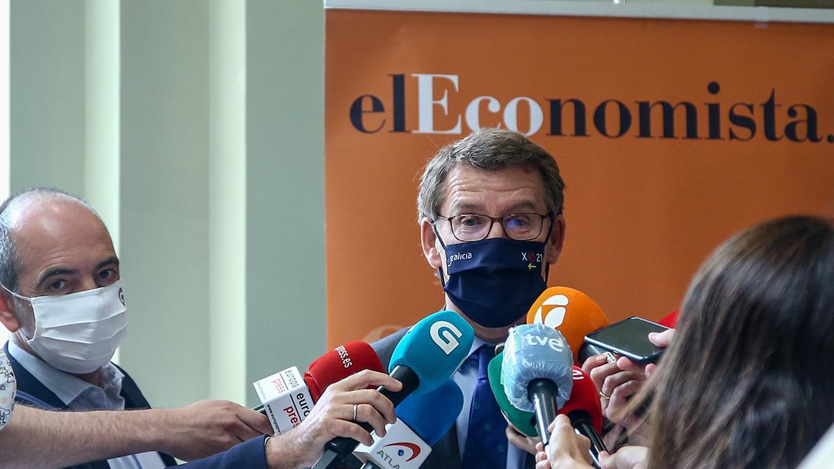 Feijóo, durante sus declaraciones a la prensa de esta mañana