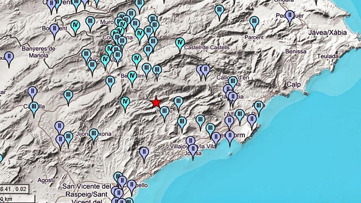 Mapa elaborado por el IGN con todas las localidades donde se sintió el último temblor. | INFORMACIÓN