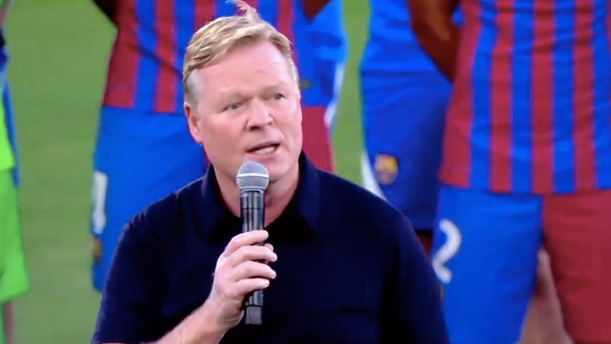 El entrenador Koeman durante su discurso en el Trofeu Joan Gamper