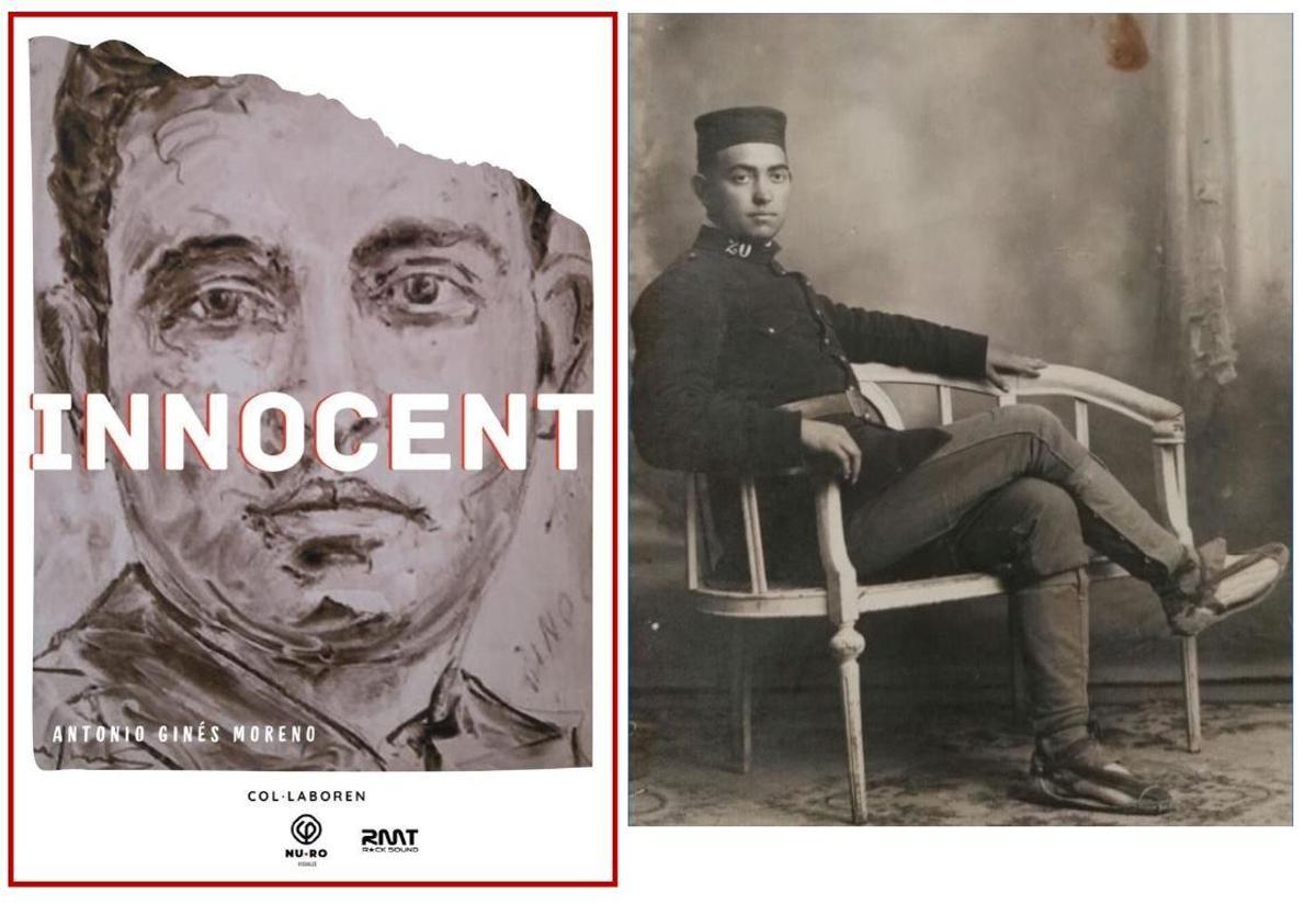 La portada del documental 'Innocent' y una imagen de Antoni Ginés durante el servicio militar en 1915.