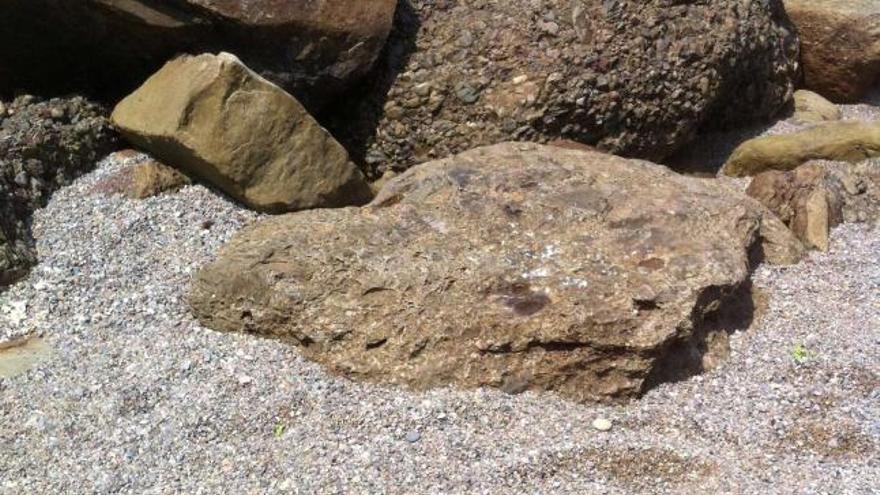 Uno de los «altares» con fruta que aparecieron recientemente en la playa.