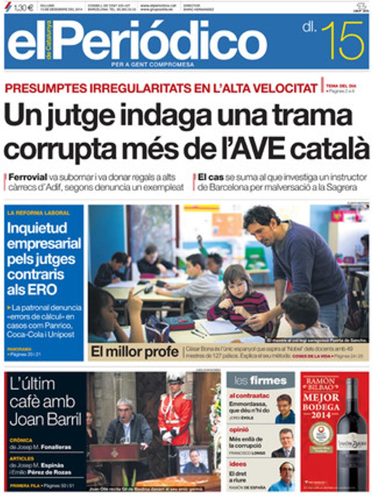 La portada d’EL PERIÓDICO. La portada d’EL PERIÓDICO.