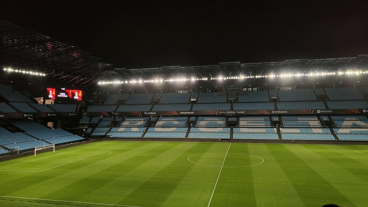 Vista del estadio de Balaídos en la víspera de un partido de Europa League