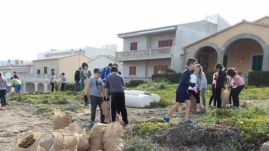 Los escolares retiraron el miércoles un centenar de sacos de la planta.