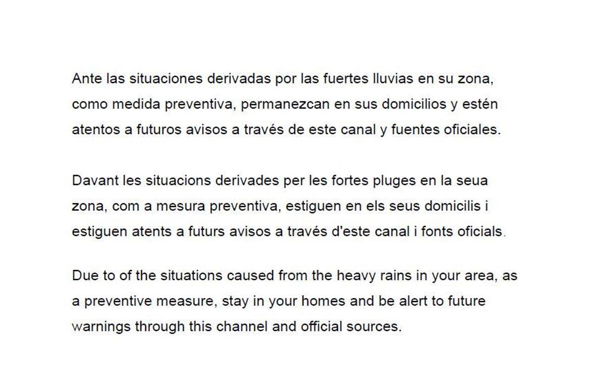 El borrador del Es Alert que se barajaba a las 18.37 horas del 29-O.