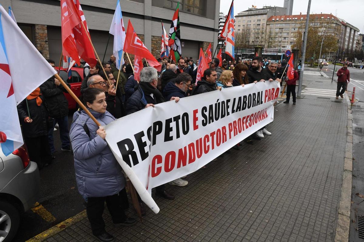 Protesta de conductores en las jornadas de huelga de bus de diciembre.