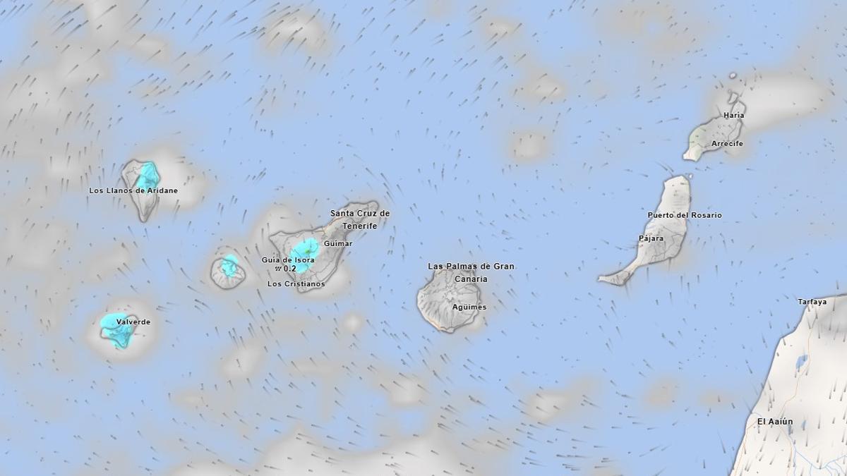 Mapa meteorológico de Tenerife para el lunes