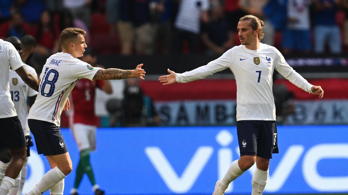 Antoine Griezmann celebra el seu gol en el partit contra Hongria aquest dissabte