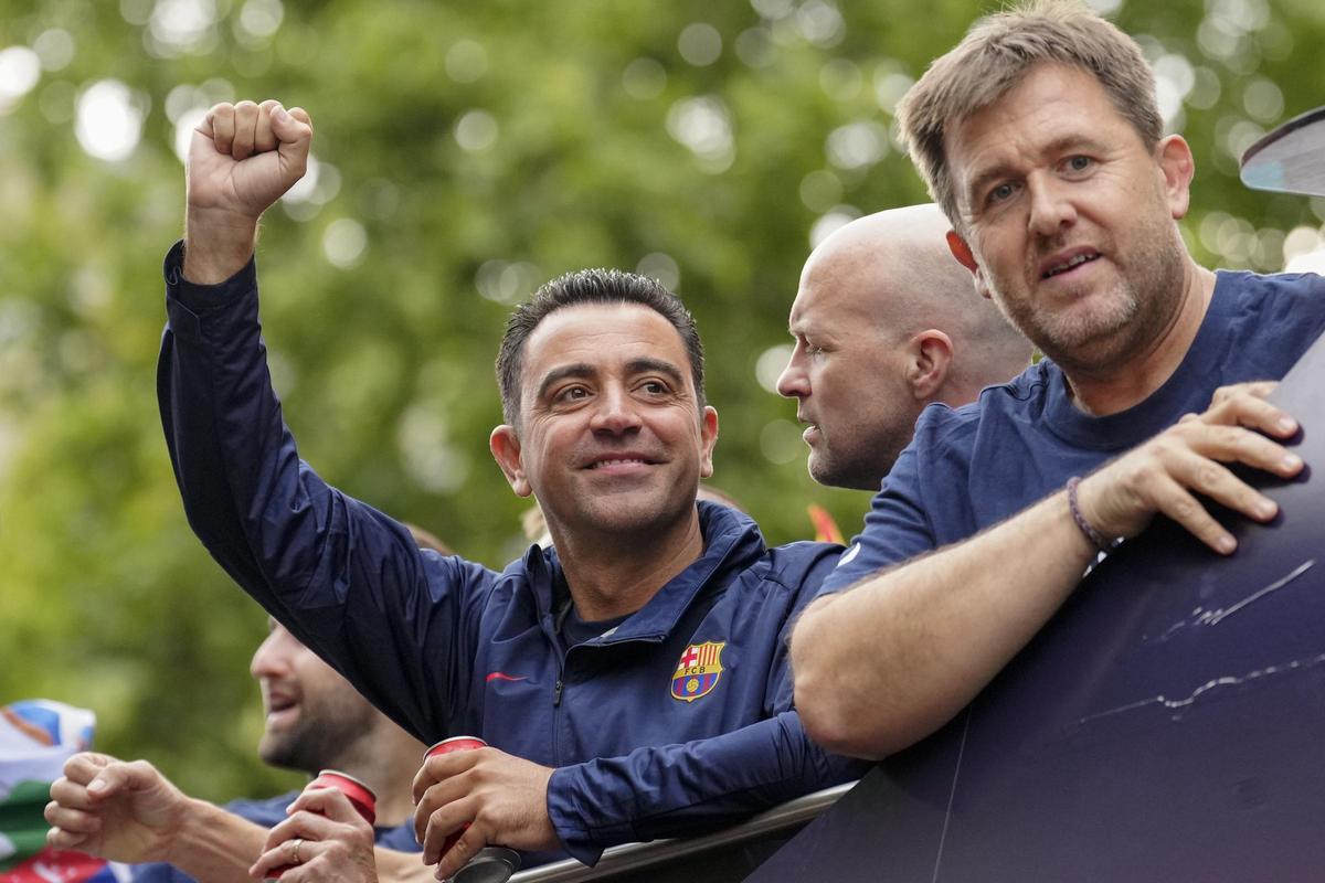 Xavi Hernández, extécnico del Barça, en la rúa conjunta de mayo de 2023.
