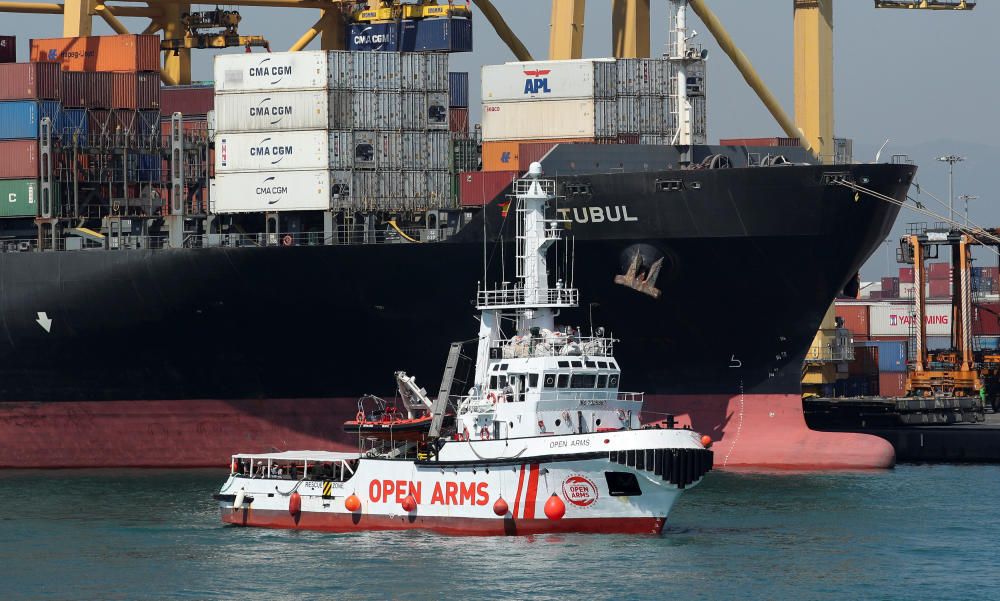 Llegada del barco Open Arms al puerto de Barcelona