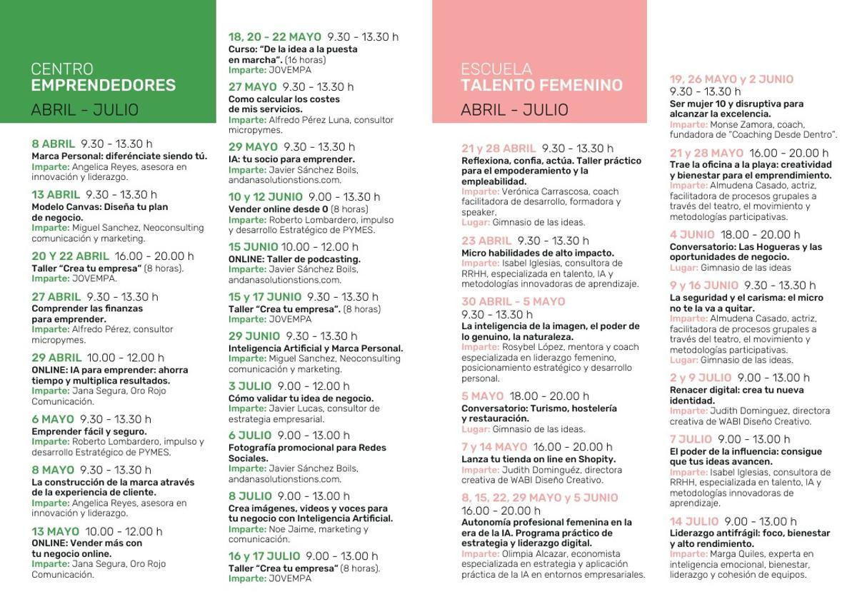 La programación de talleres de la Agencia de Desarrollo Local de Alicante para los próximos meses.