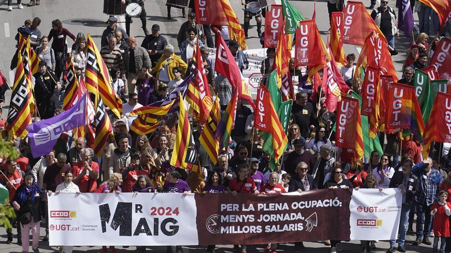 Les imatges de la manifestació de l'1 de maig a la ciutat de Girona