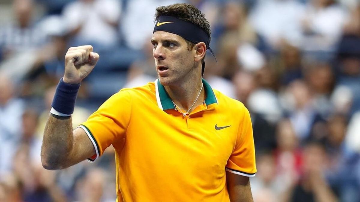 Juan Martín del Potro celebra un punto ganado en la semifinal ante Rafael Nadal en el Abierto de EEUU.