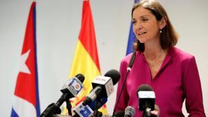 AME9679  LA HABANA  CUBA   06 05 2019 - La ministra de Turismo de Espana  Reyes Maroto  habla durante una rueda de prensa  este lunes  en La Habana  Cuba   Maroto ofrecio apoyo a los empresarios espanoles en Cuba ante posibles demandas en EE UU  por la reciente aplicacion de los polemicos titulos III y IV de la ley Helms-Burton  EFE  Ernesto Mastrascusa