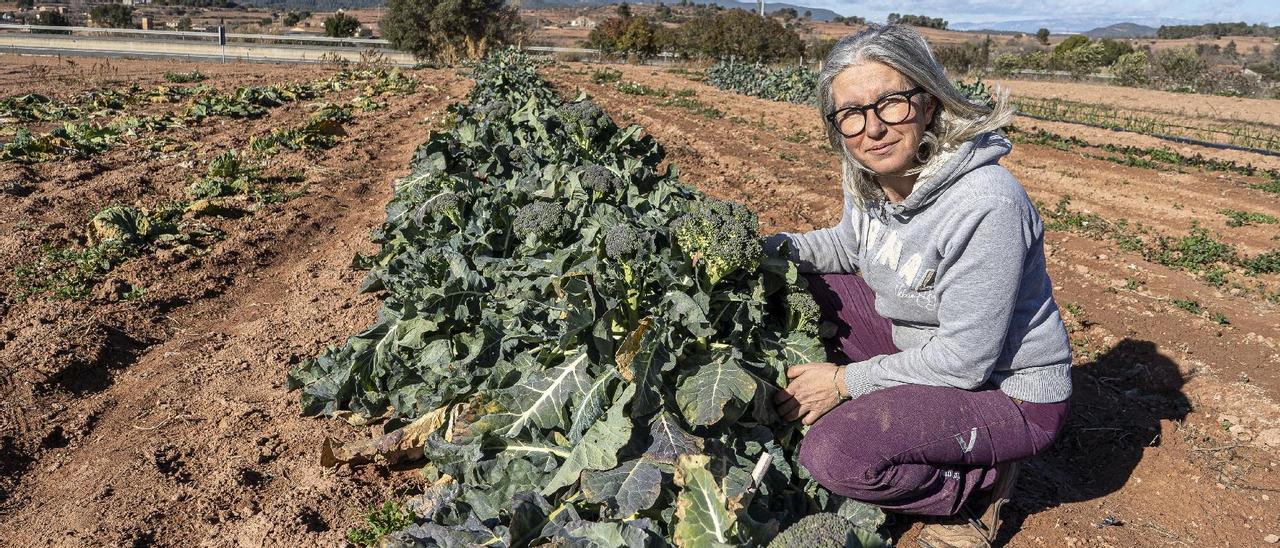 Gemma Solà a les terres que cultiva a la zona de regadiu del Poal, que portava el seu pare, a qui ella va rellevar per temes de salut
