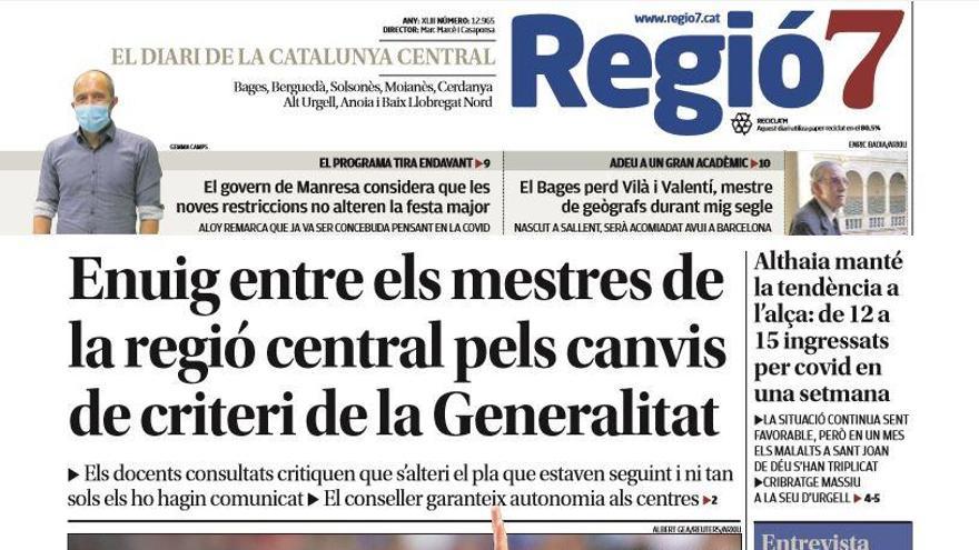 La portada de Regió7 d&#039;aquest dimecres, 26 d&#039;agost