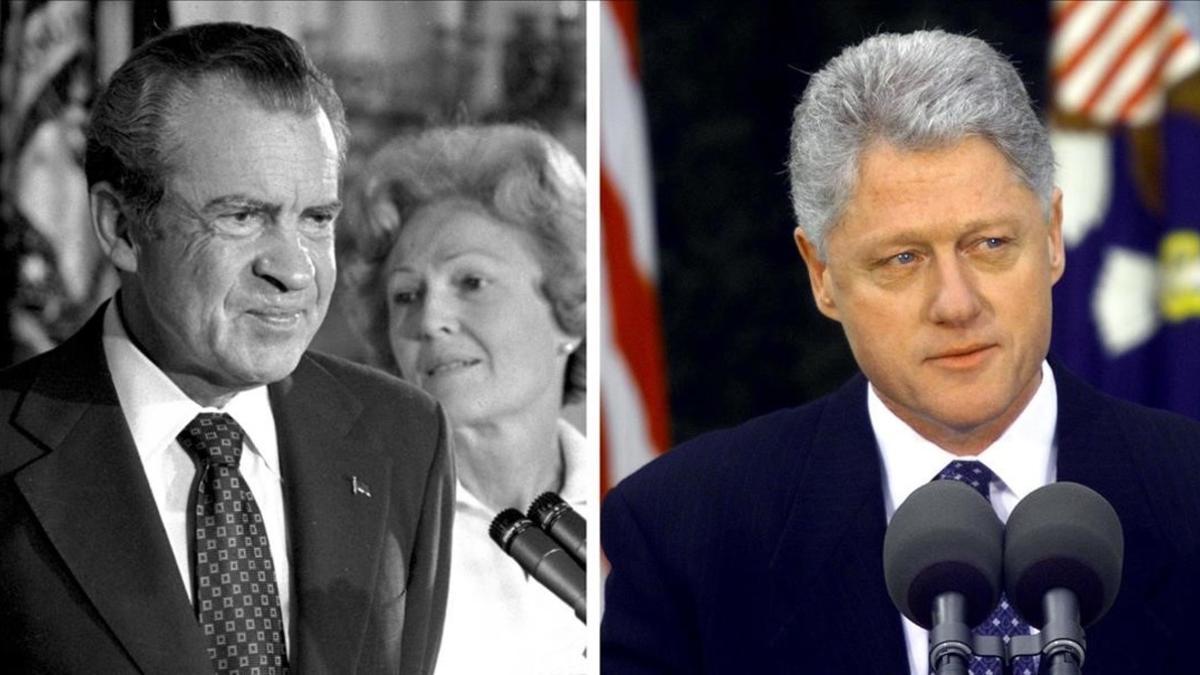 Nixon (izquierda), en 1974, y Clinton, en 1999.