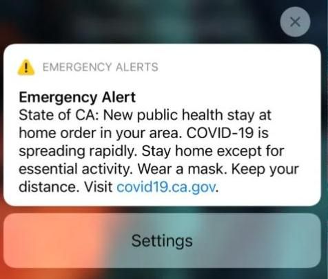 Mensaje de alerta por la pandemia en California