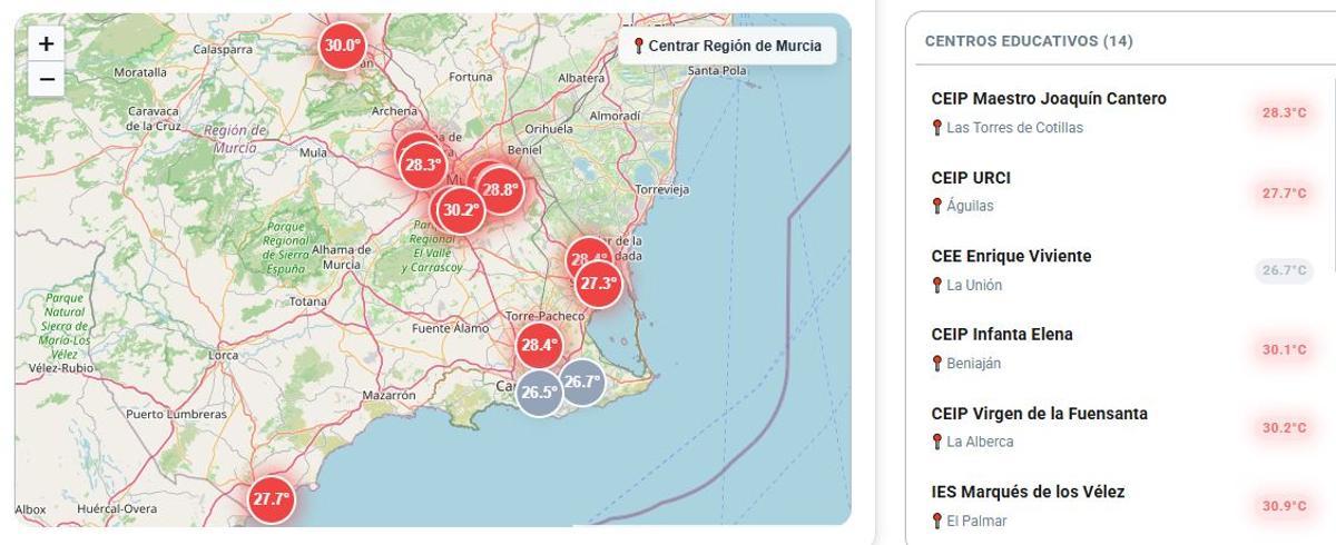 Situación de los centros educativos este jueves.