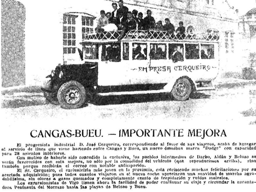 Anuncio en FARO DE VIGO, en 1926, con la mejora de la Empresa Cerqueiro.