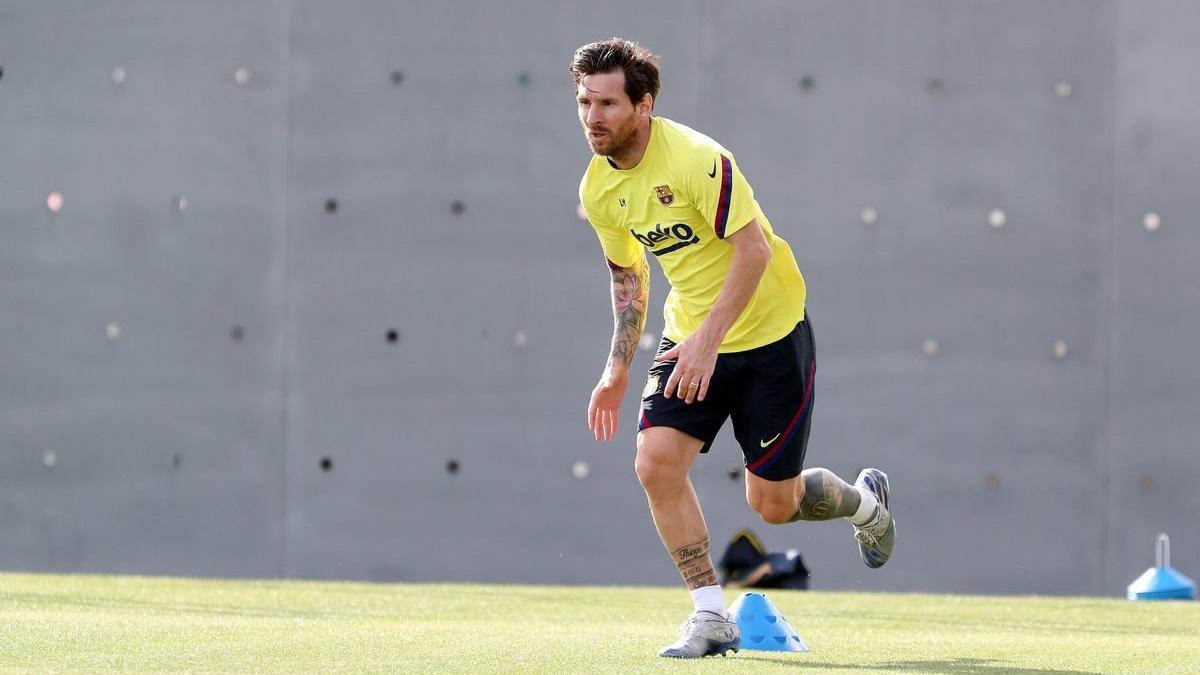 Messi, en su primer entrenamiento después del confinamiento.