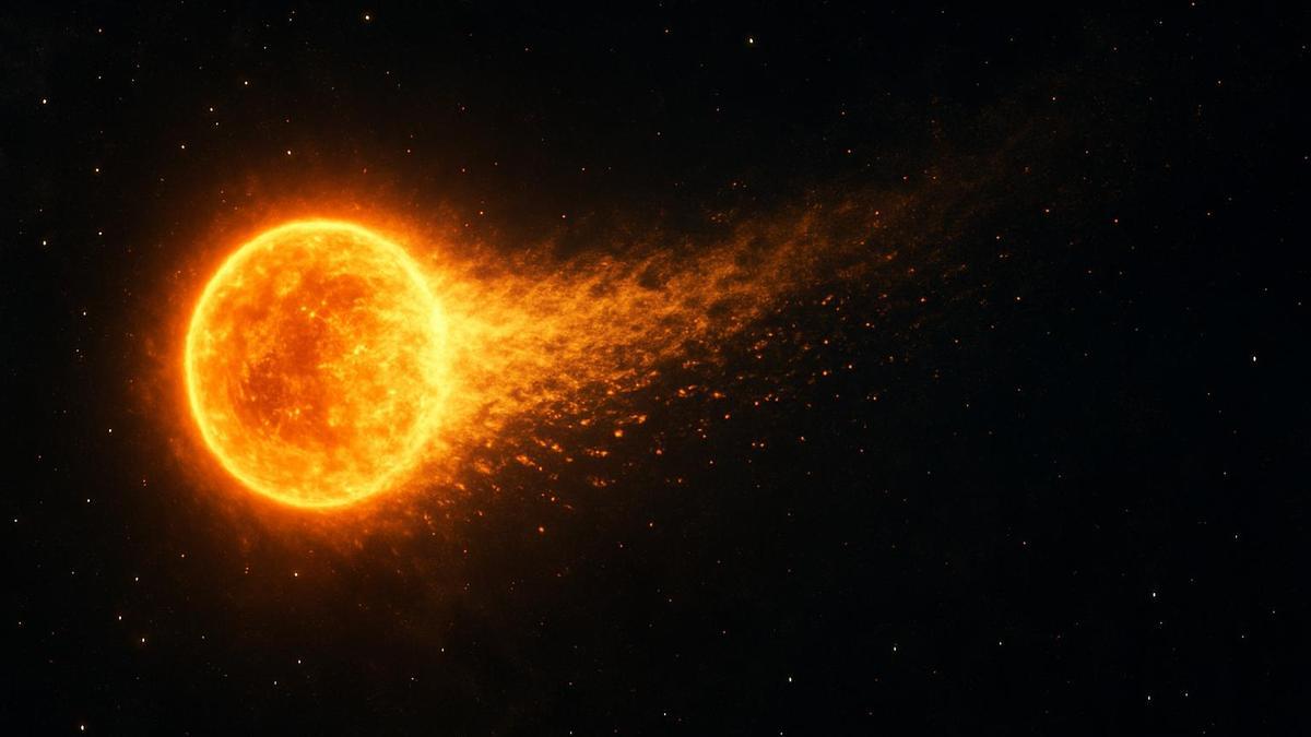 Recreación artística de una estrella —símbolo de lo que antes creíamos "eterno"— desvaneciéndose lentamente en el vacío cósmico. El fondo oscuro y frío sugiere el destino final del universo: un vacío creciente y silencioso.