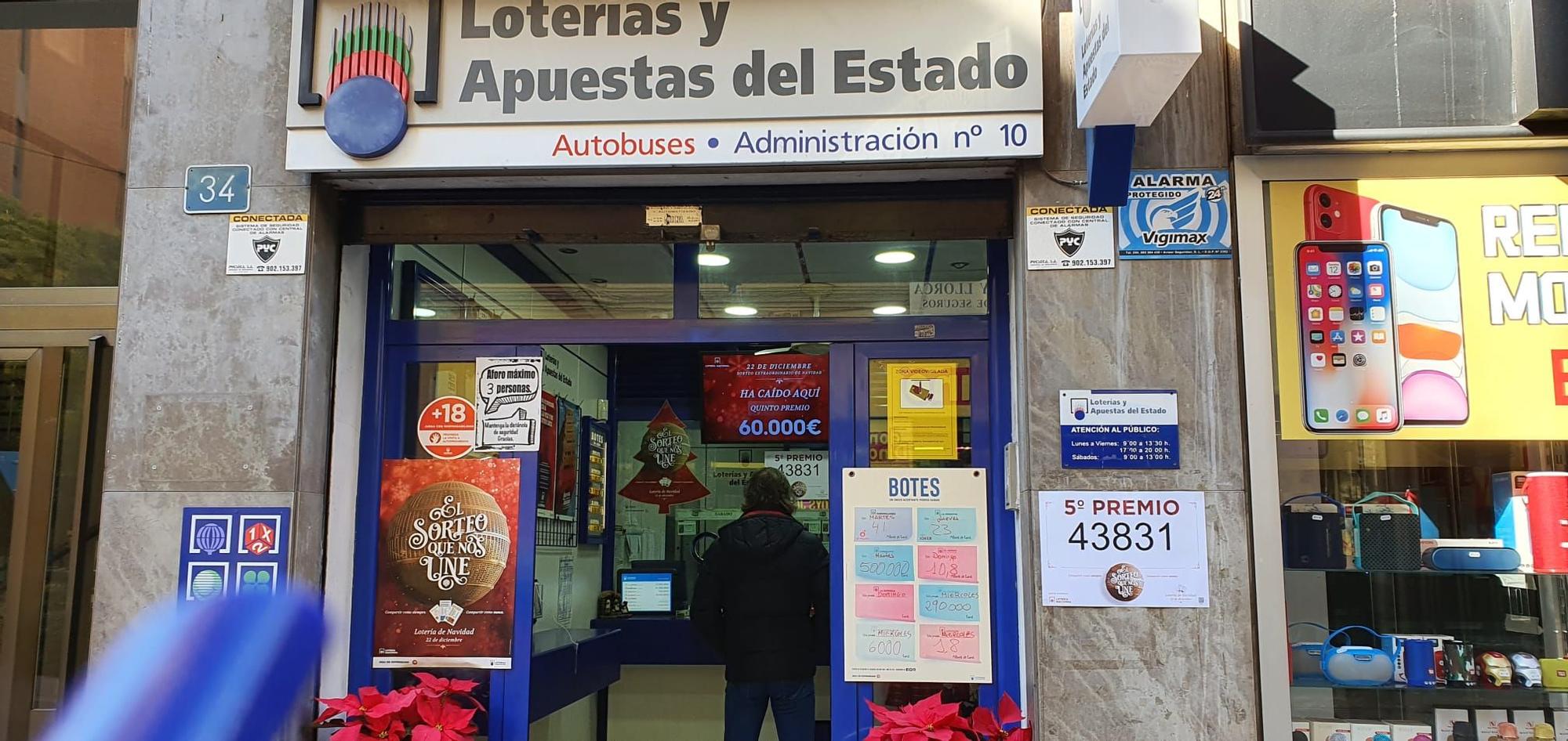 El séptimo quinto premio de la Lotería de Navidad reparte 4,4 millones en Alicante