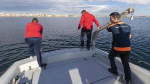 Labores de búsqueda del chico desaparecido al naufragar la embarcación en la que navegaba en el Mar Menor.