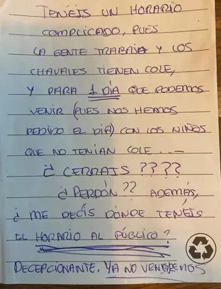 El restaurante estaba cerrado por descanso y le dejaron una de las notas más desconsideradas jamás vistas