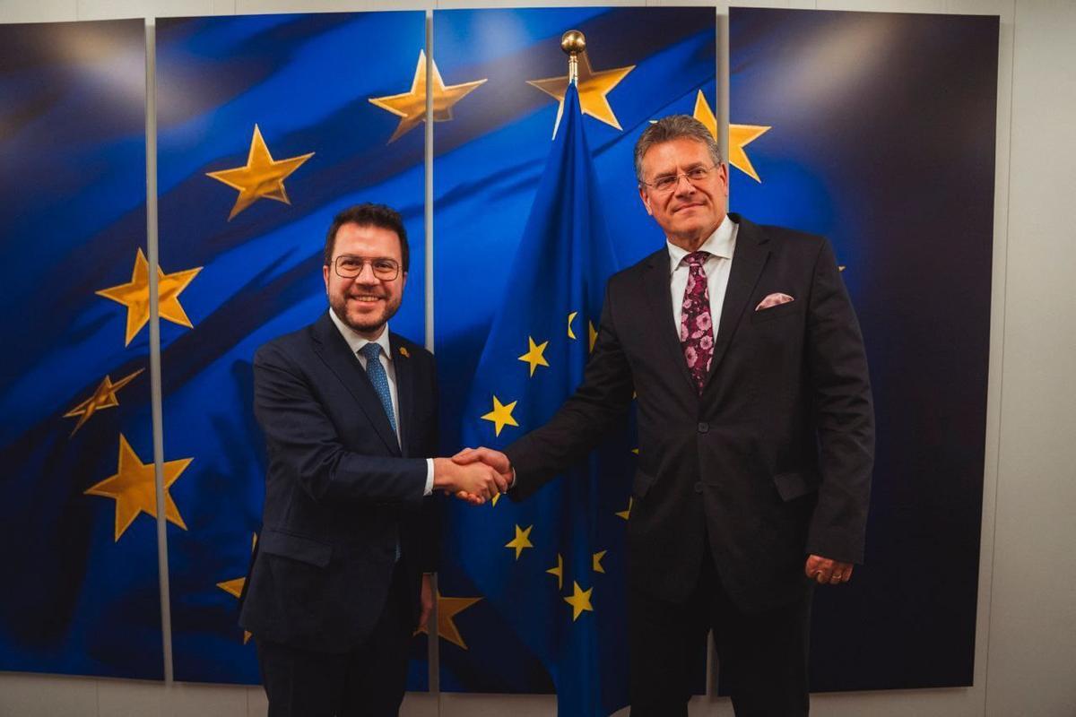 El president Aragonès con el vicepresidente europeo Maroš Šefčovič.