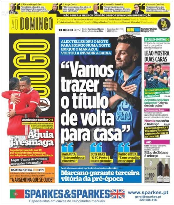 Portada O JOGO domingo 14 julio 2019