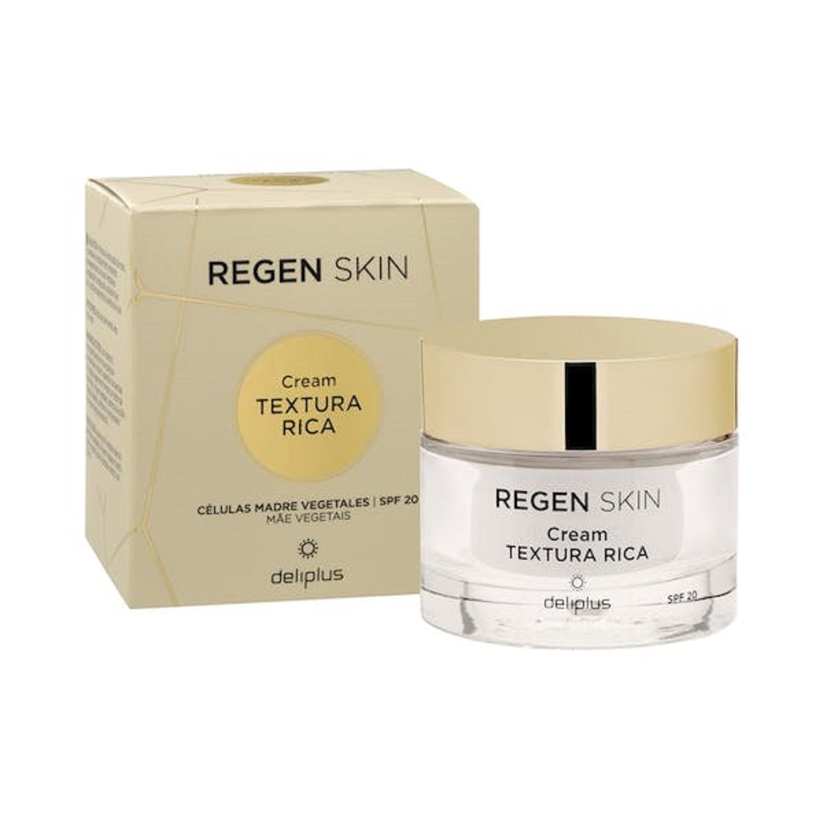 Crema facial día Textura Rica Regen Skin Deliplus SPF 20 piel normal, seca y muy seca.