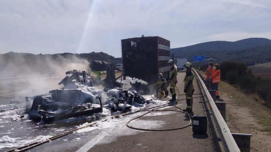 Muere calcinado el conductor de una furgoneta en un choque con un camión en Paniza