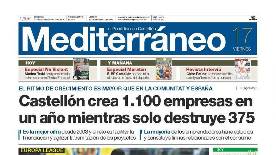 Castellón crea 1.100 empresas en un año mientras solo destruye 375, en la portada de Mediterráneo