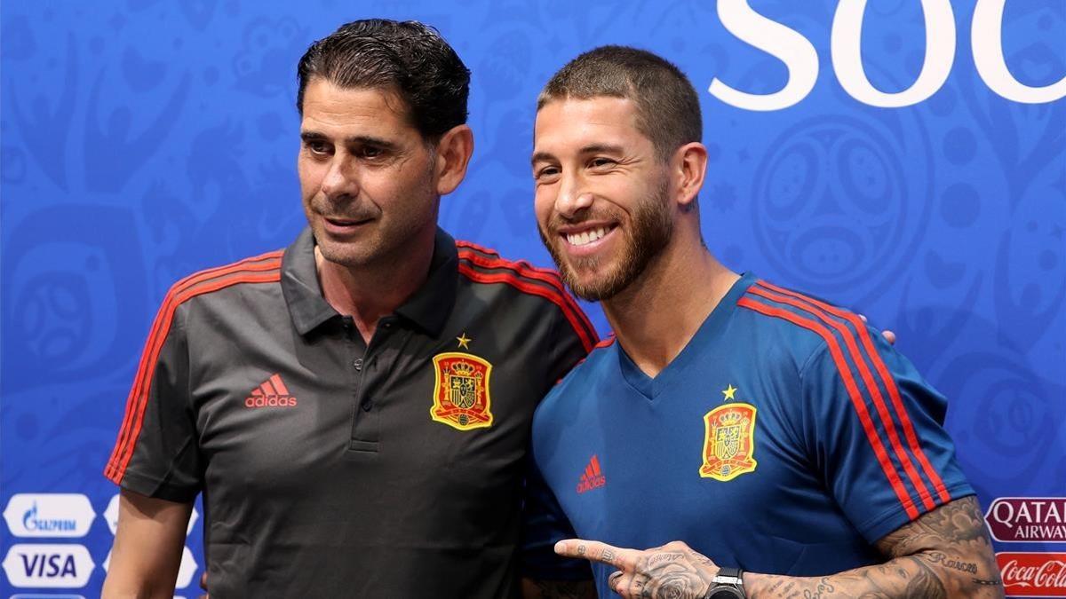 Ramos y Hierro, en Sochi durante la conferencia de prensa previa al duelo con Portugal.