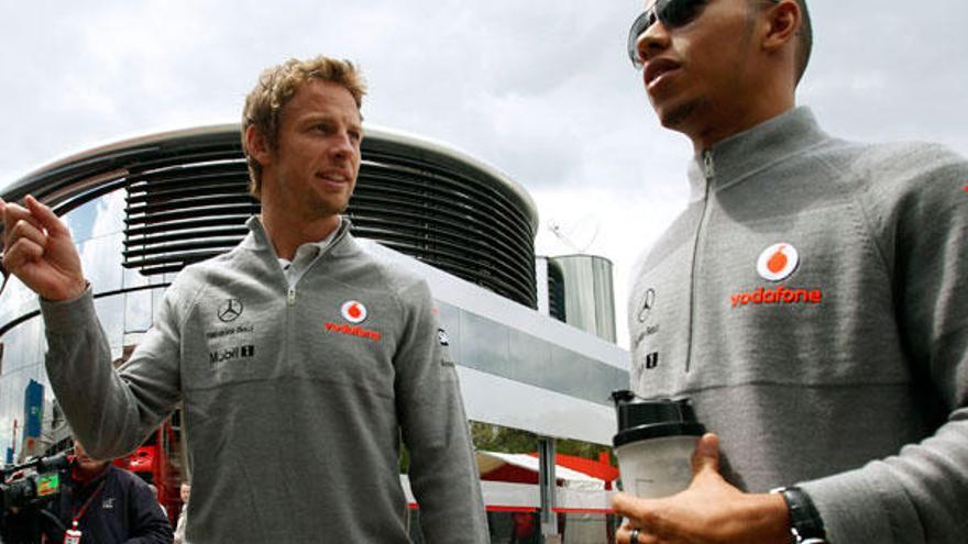 Hamilton y Button en el Gran Premio de España.